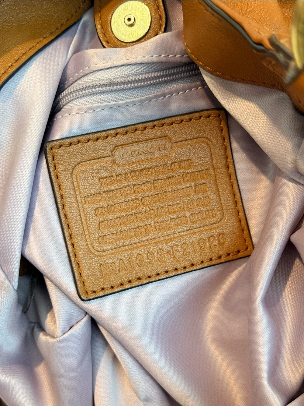 Coach Tan Leather Shoulder Bag with Gold Hardware